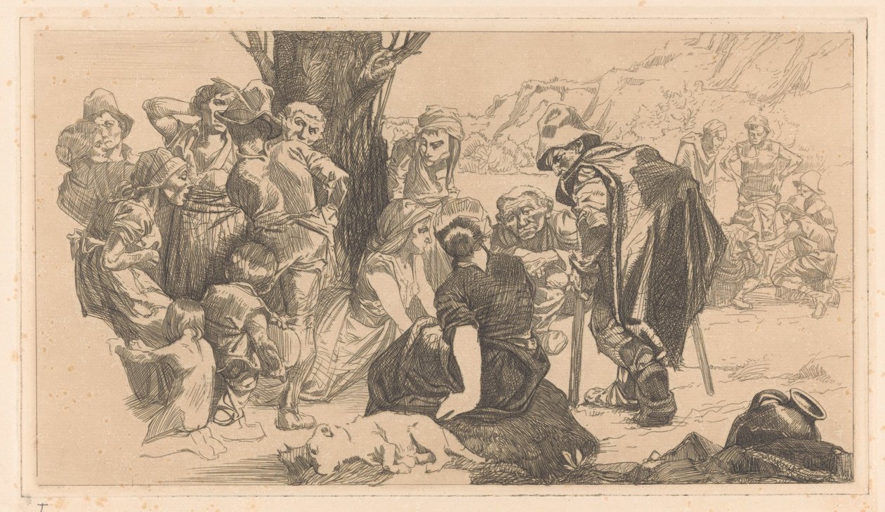 Homens, mulheres e crianças junto a uma árvore de Johannes Josephus Aarts