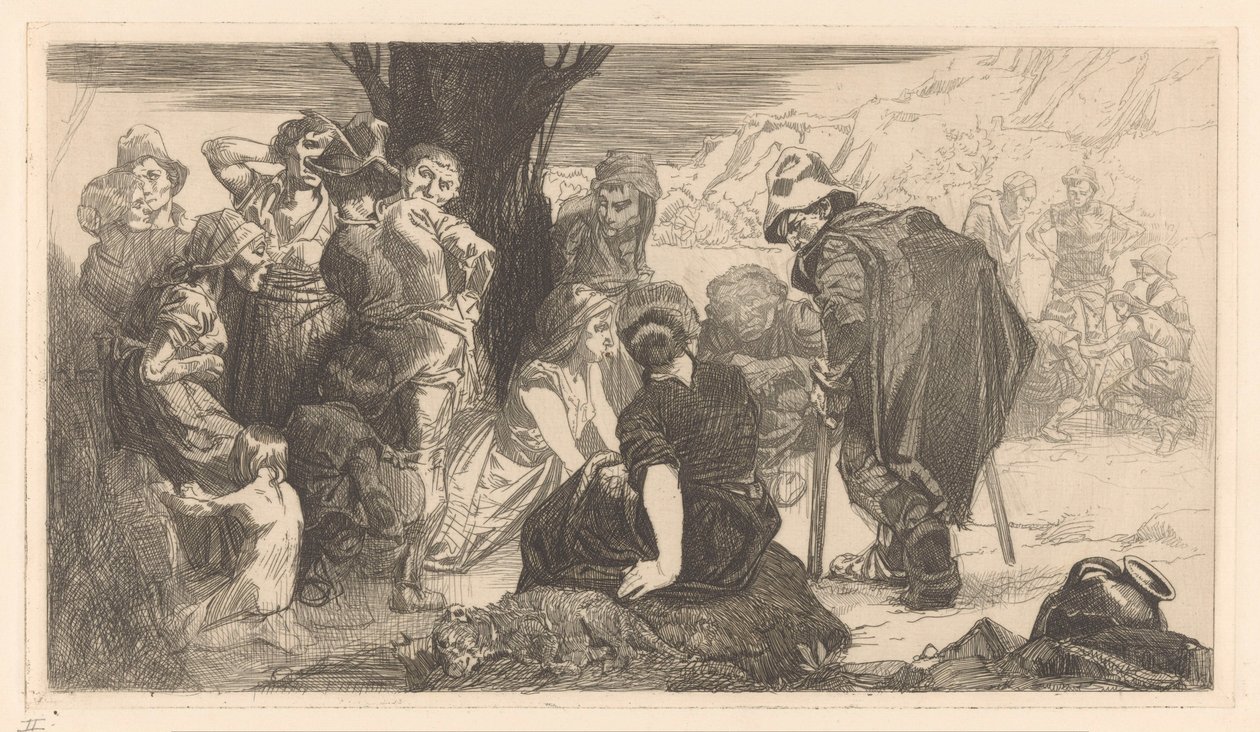 Homens, mulheres e crianças junto a uma árvore de Johannes Josephus Aarts