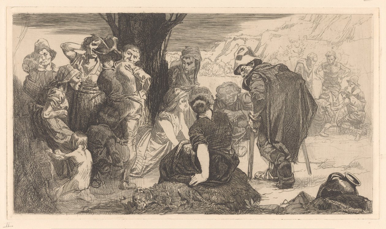 Homens, mulheres e crianças por uma árvore de Johannes Josephus Aarts