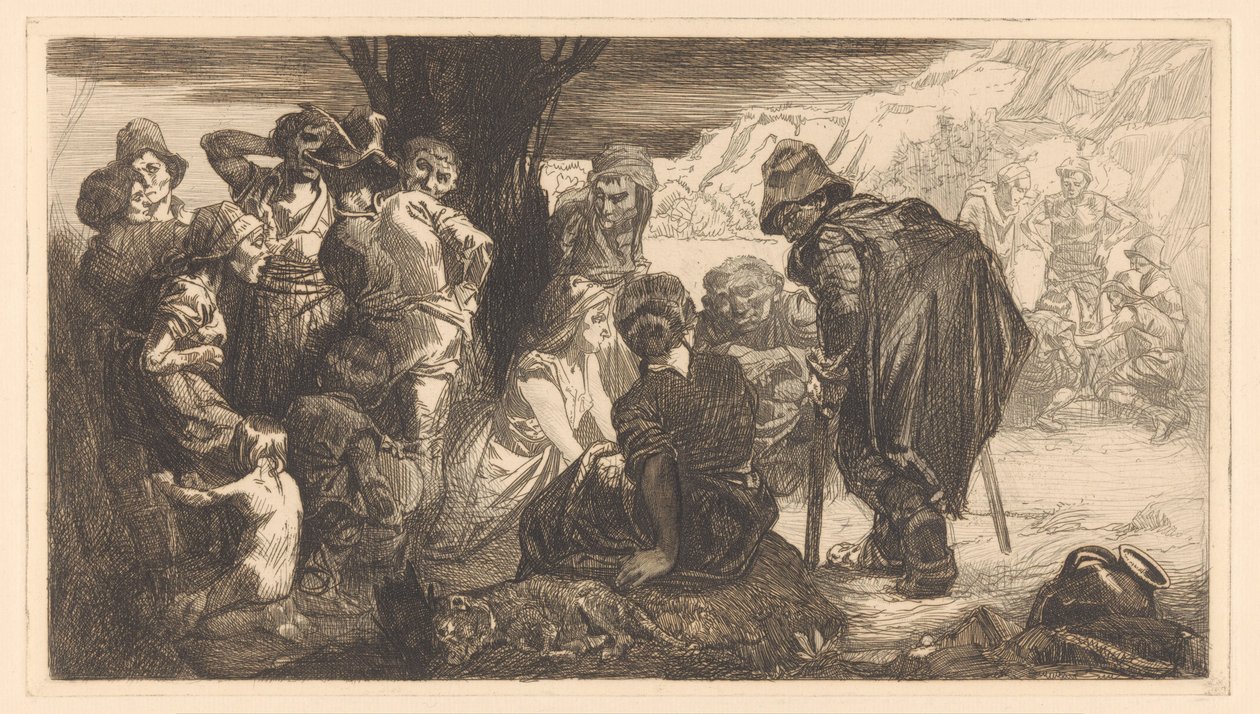 Homens, mulheres e crianças junto a uma árvore de Johannes Josephus Aarts