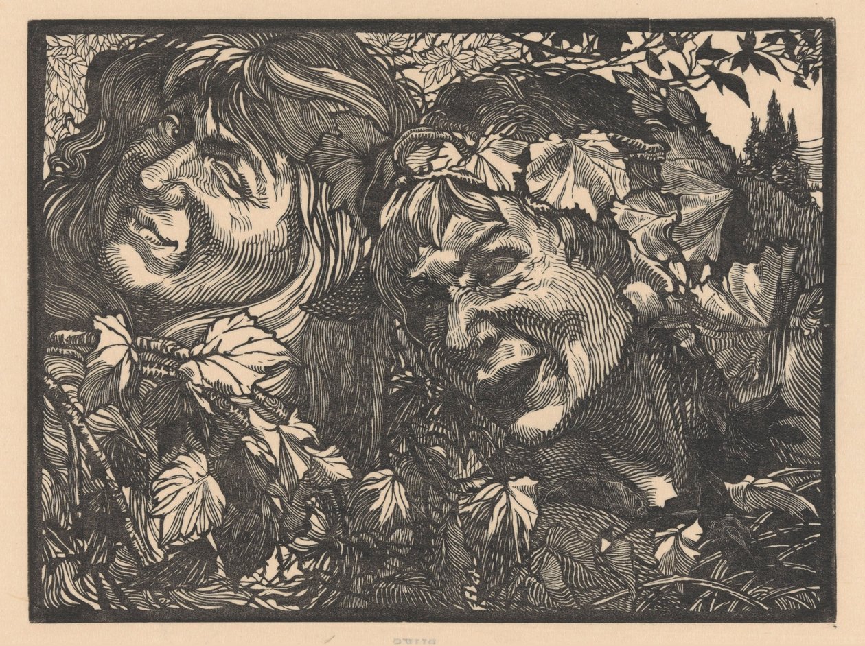 Dois bacalhaus rodeados de folhas de videira de Johannes Josephus Aarts