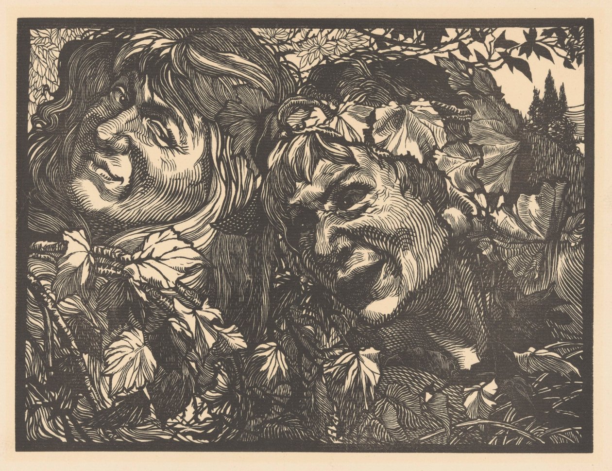 Duas bacantes cercadas por folhas de videira de Johannes Josephus Aarts