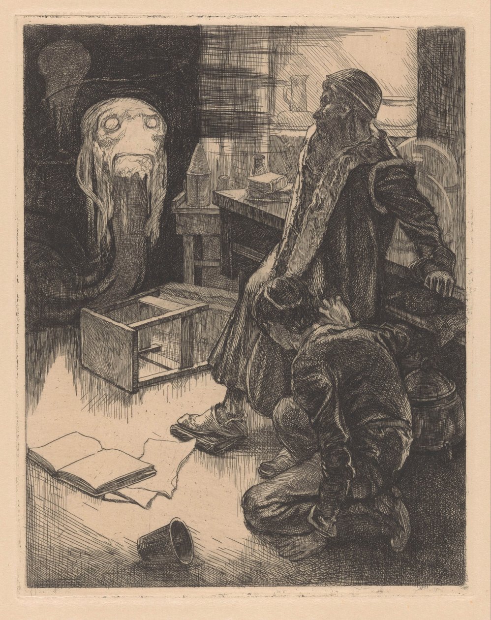 Dois homens e um monstro em um estudo de Johannes Josephus Aarts