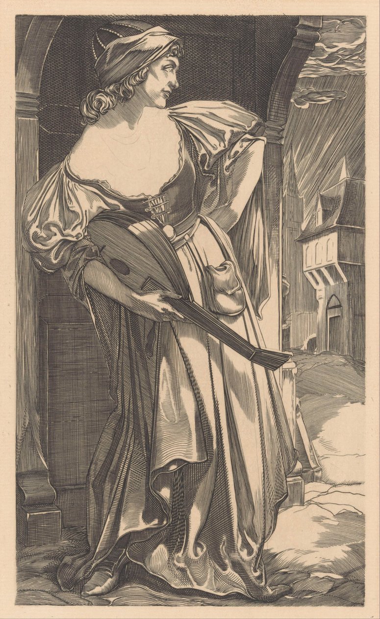 Mulher com alaúde na rua de Johannes Josephus Aarts