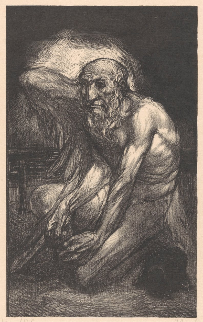 Homem sentado, barbudo com asas de Johannes Josephus Aarts