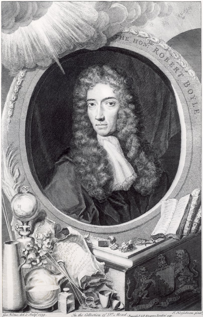 Retrato do Honorável Robert Boyle (1627-91) gravado por George Vertue (1684-1756) 1749 de Johannes Kerseboom