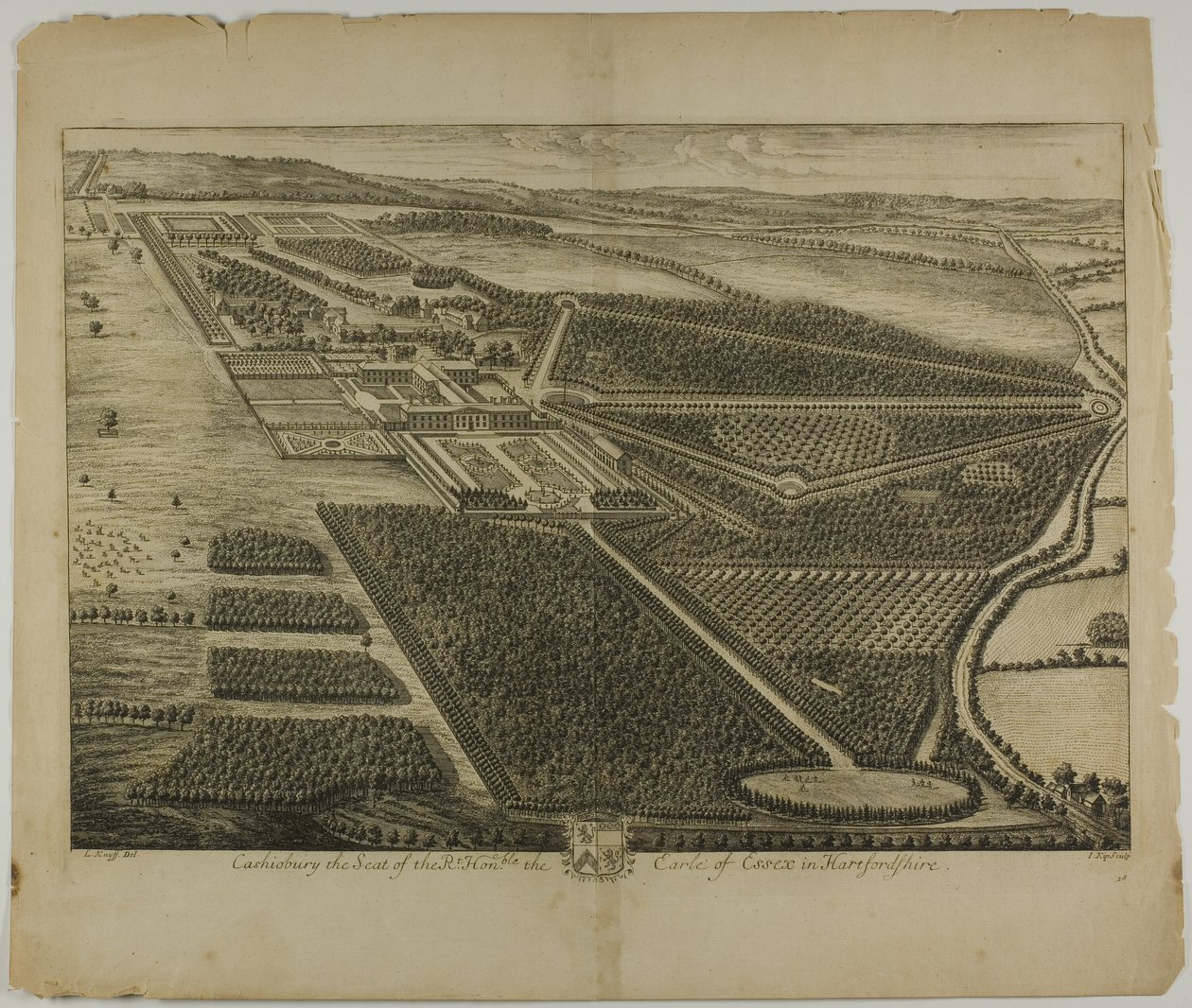 Cashiobury, chapa 28 de Britannia Illustrata de Johannes Kip