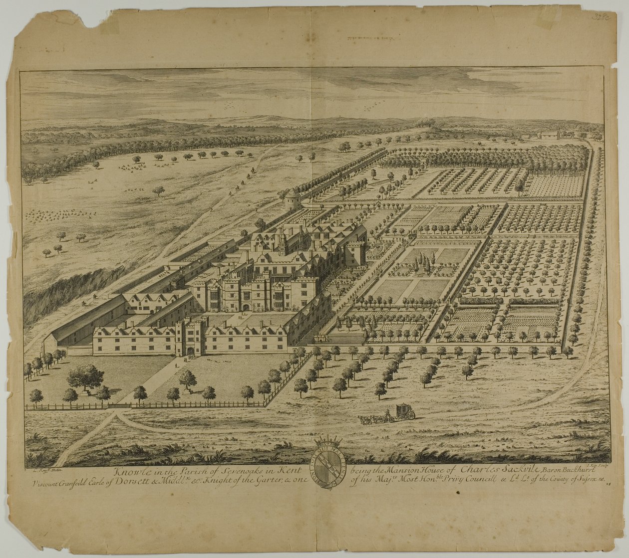 Knowle na Paróquia de Sevenoaks em Kent, placa 24 de Britannia Illustrata de Johannes Kip