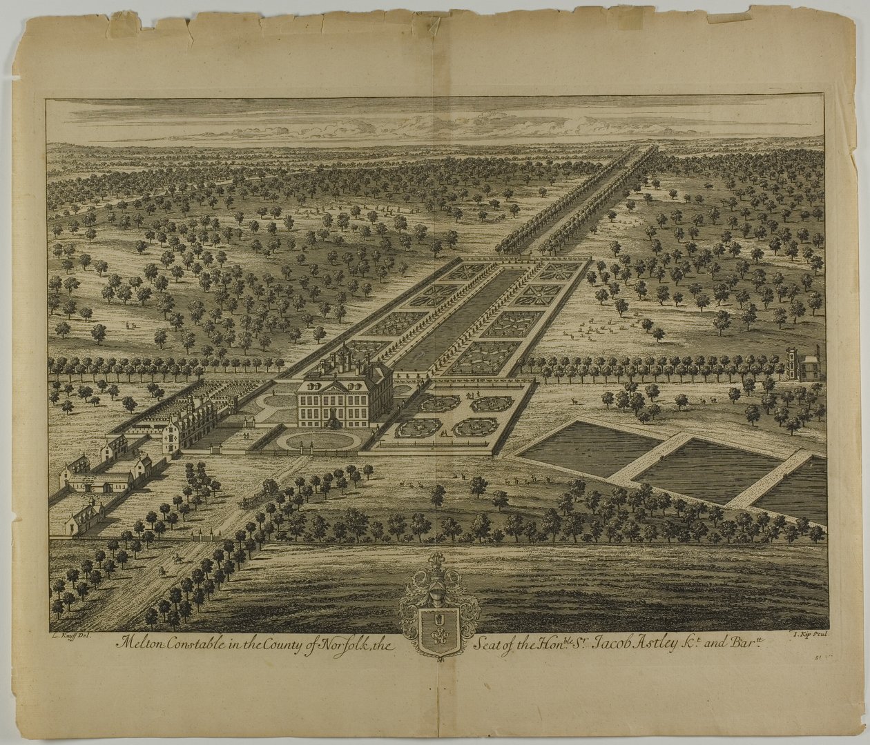 Melton Constable no Condado de Norfolk, placa 51 da Britannia Illustrata de Johannes Kip