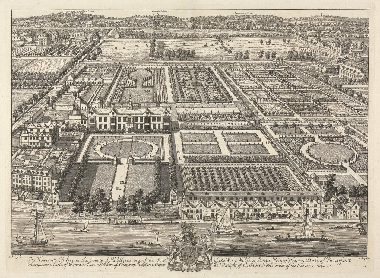 Vista da Beaufort House e Chelsea 1699 de Johannes Kip
