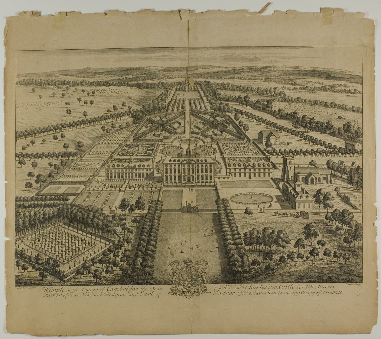 Wimple no Condado de Cambridge, placa 32 da Britannia Illustrata de Johannes Kip
