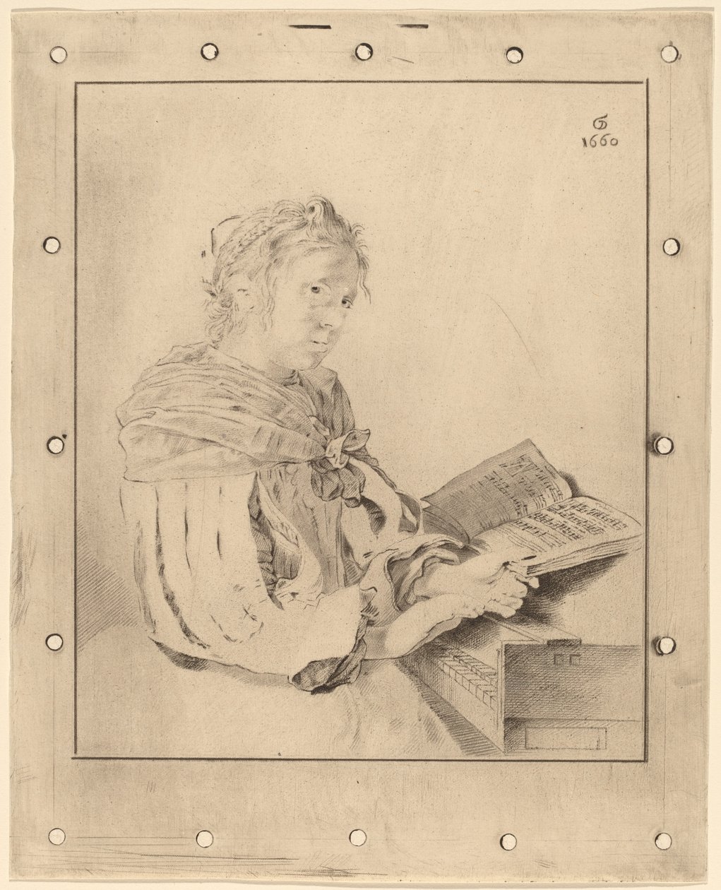 Jovem rapariga no Keyboard, 1767. de Johannes Kornlein