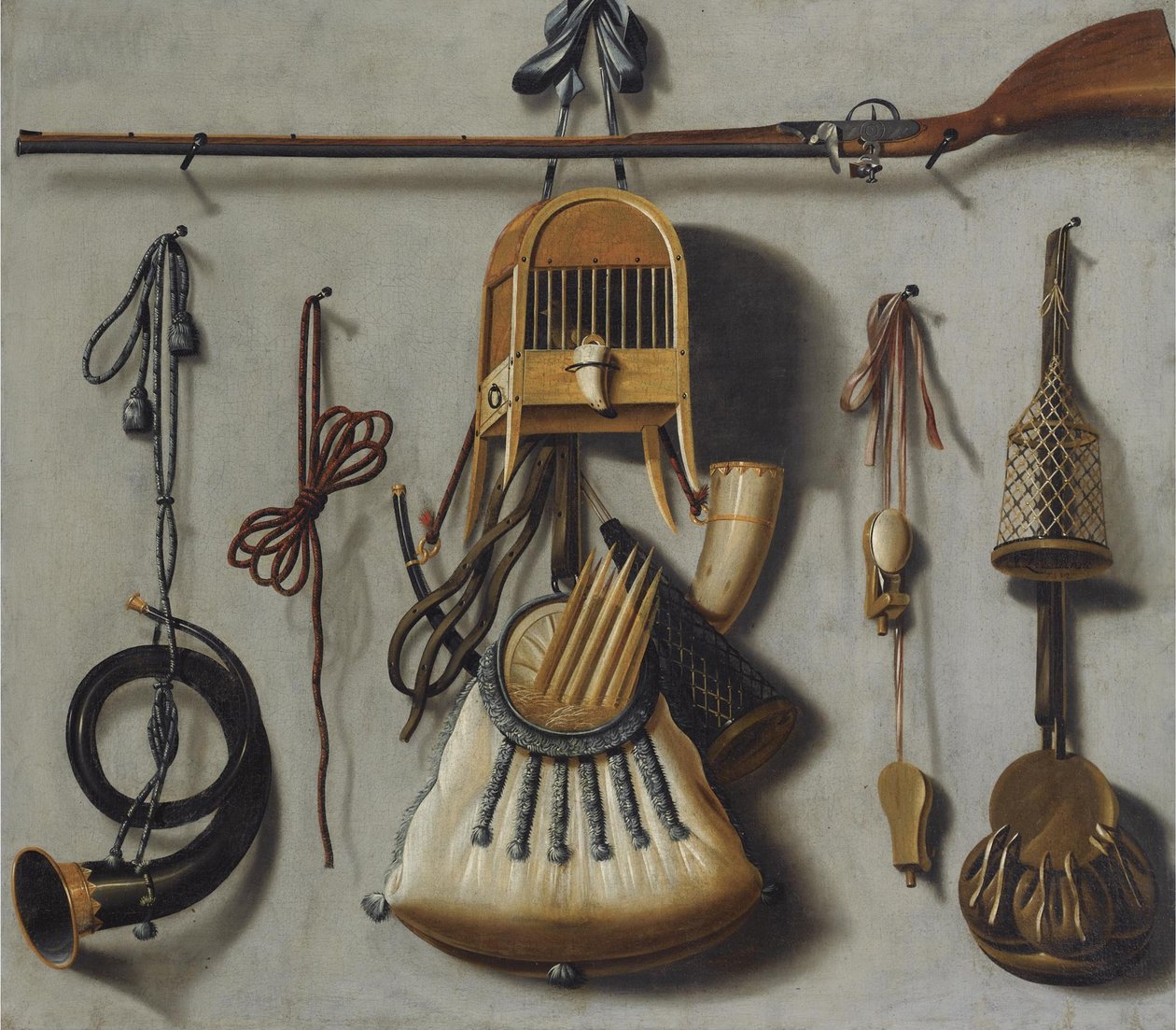 Natureza morta com equipamento de caça de Johannes Leemans