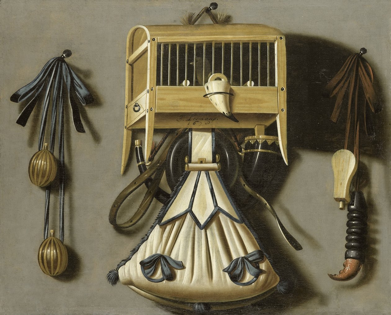 Natureza morta com equipamento de caça de Johannes Leemans