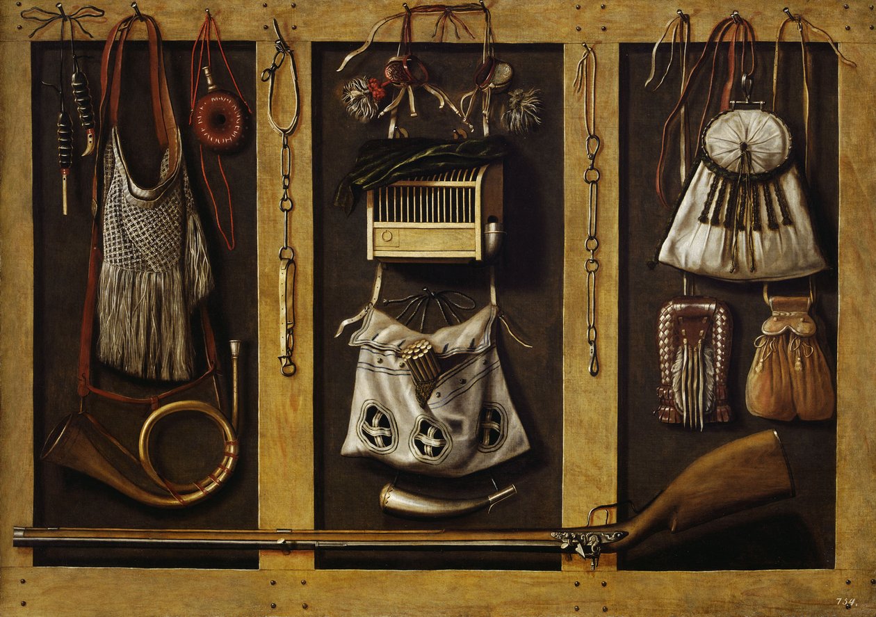 Natureza morta com equipamento de caça, c. 1660. de Johannes, Leemans