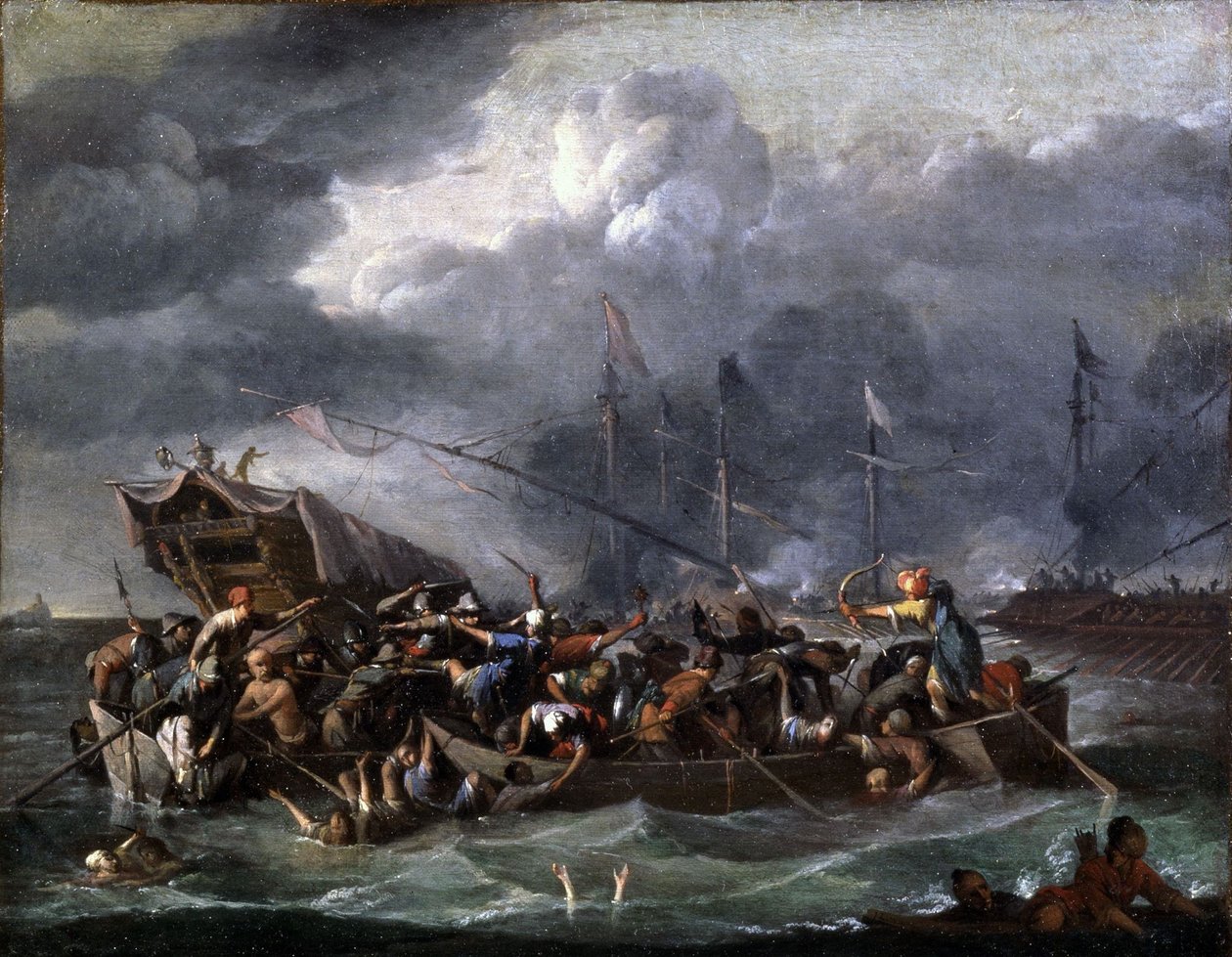 Uma batalha marítima entre cristãos e turcos de Johannes Lingelbach