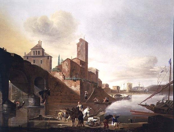 Uma vista da ponte Molle em Roma de Johannes Lingelbach