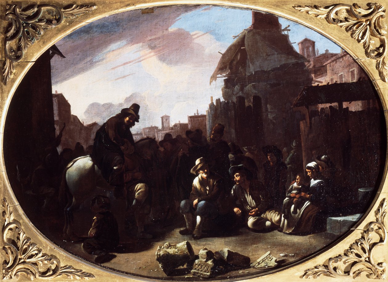 Bambocciata, puxador de dente na Piazza Navona (óleo sobre tela) de Johannes Lingelbach