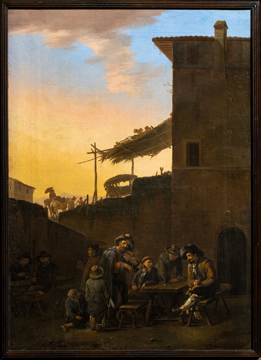 Bebedores em frente a uma estalagem italiana de Johannes Lingelbach