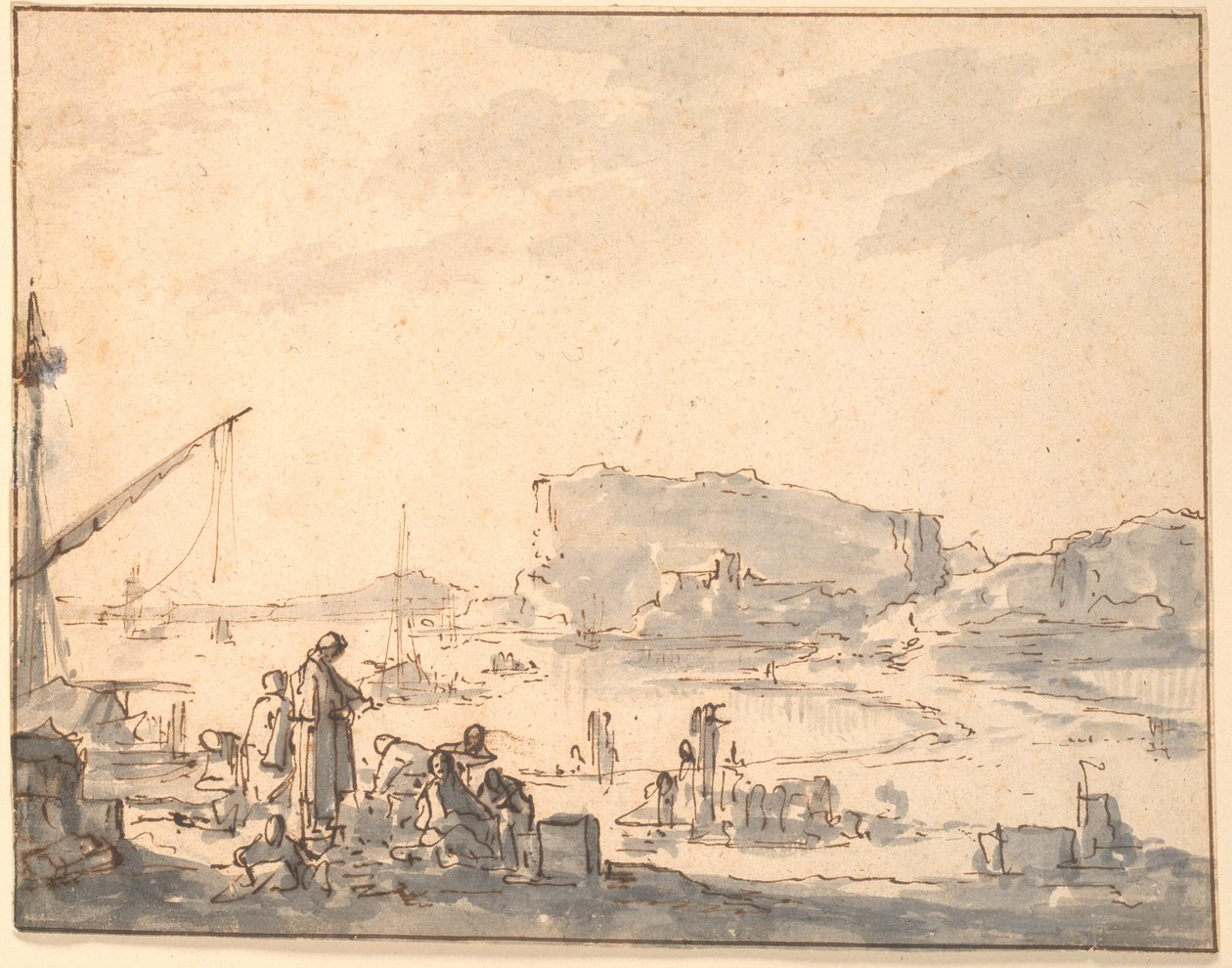 Paisagem do porto de Johannes Lingelbach