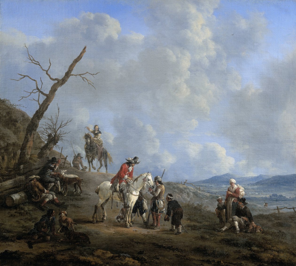 Paisagem com Cavaleiros, Caçadores e Camponeses de Johannes Lingelbach