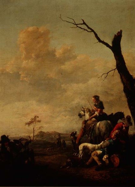 Descanso após a perseguição (painel) de Johannes Lingelbach