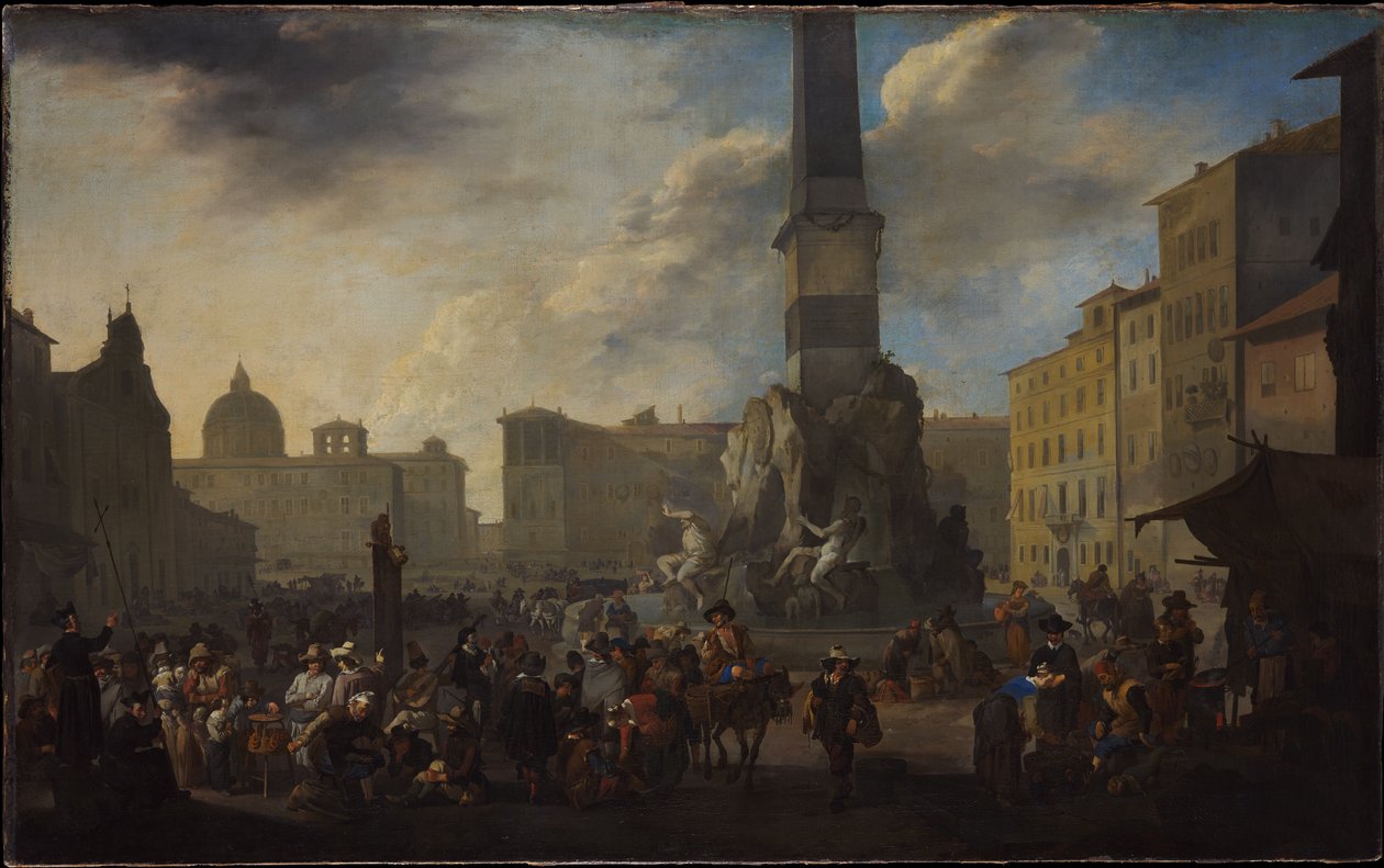 Cena de mercado romano na Piazza Navona de Johannes Lingelbach