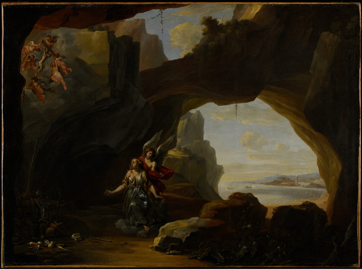 O Magdalen em uma caverna, c.1650 de Johannes Lingelbach