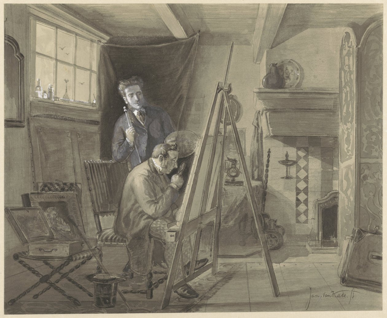 Auto-retrato de Johannes Marius van Kate, em seu estúdio com um visitante de Johannes Marius ten Kate