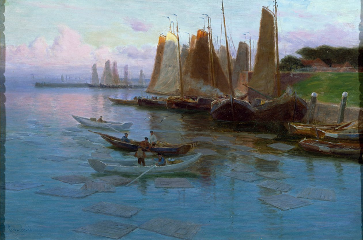 Barcos de pesca (óleo sobre tela) de Johannes Martin Grimelund