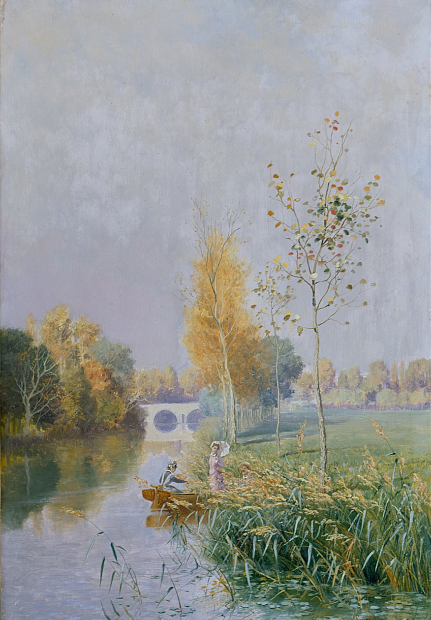 Pessoas numa paisagem fluvial de Johannes Martin Grimelund