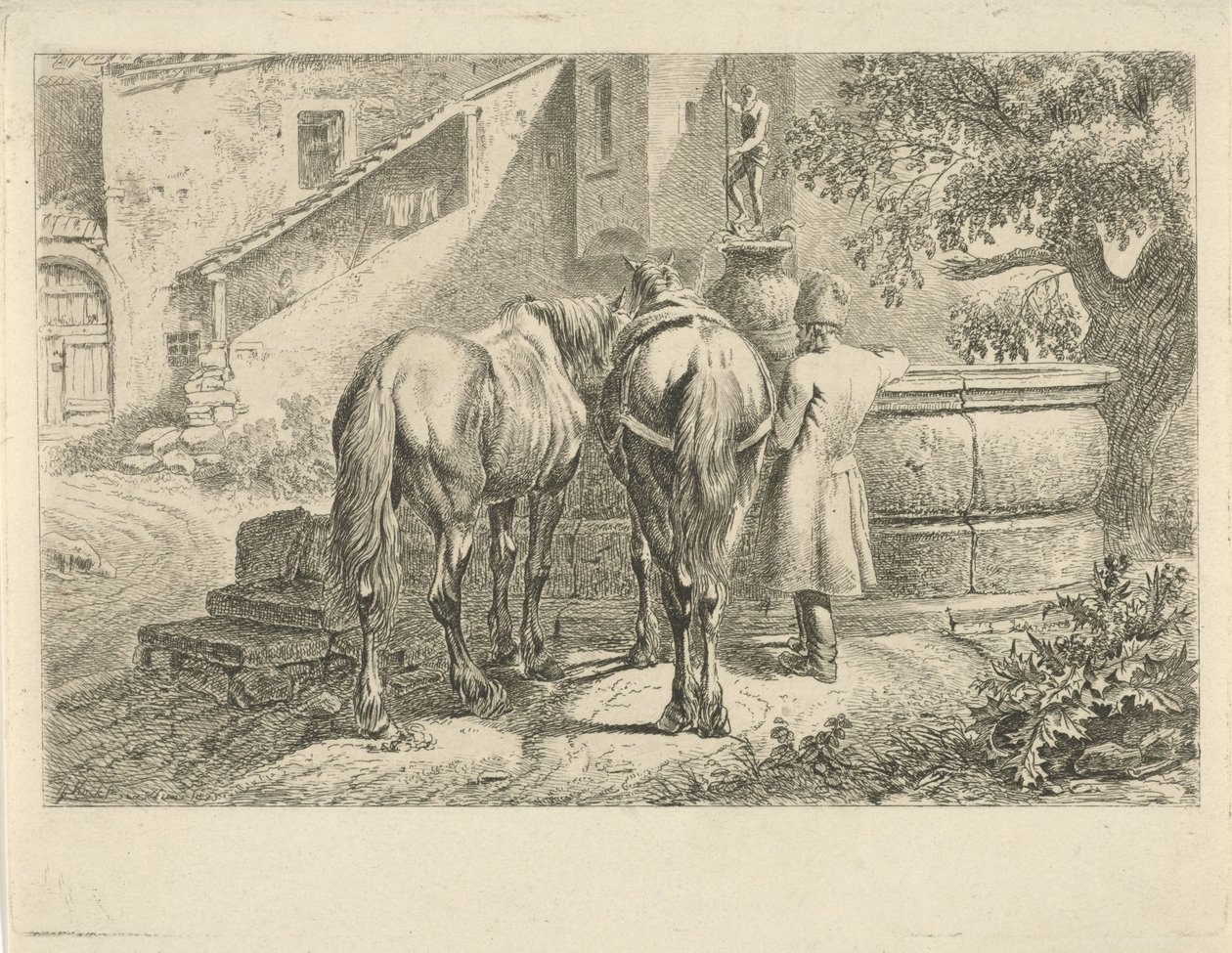 Cavalos a beber numa fonte de Johannes Mock