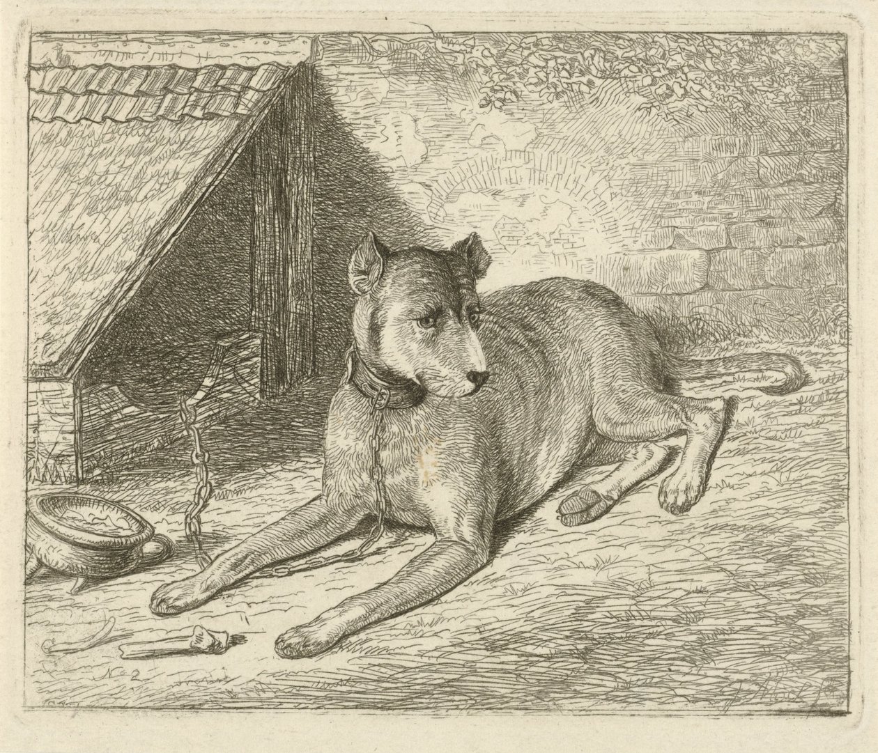 Cão numa corrente numa casa de cão de Johannes Mock