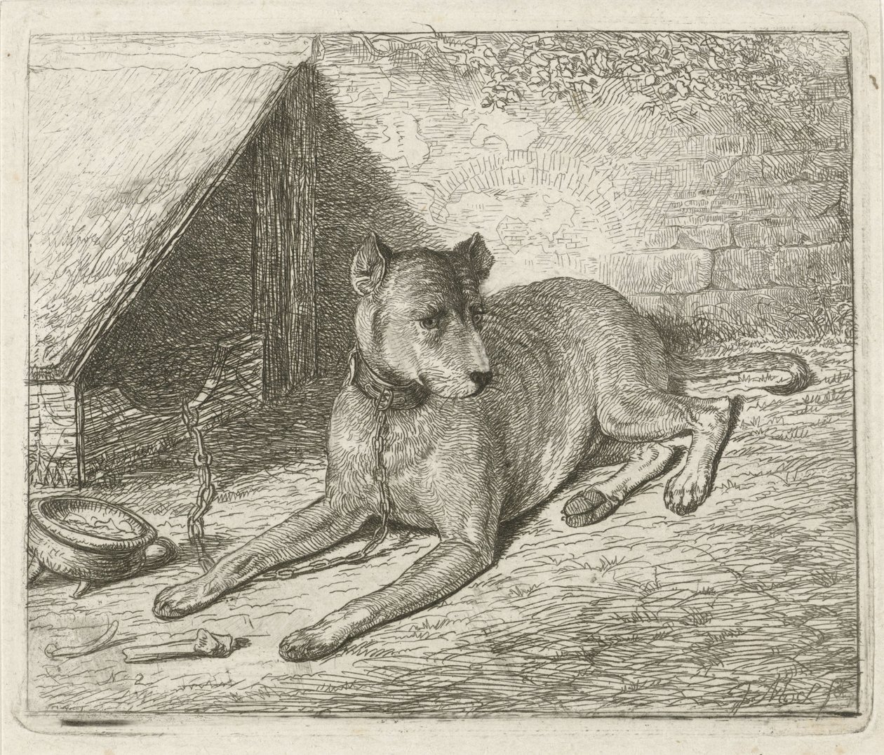 Cão em uma corrente em uma casa de cachorro de Johannes Mock