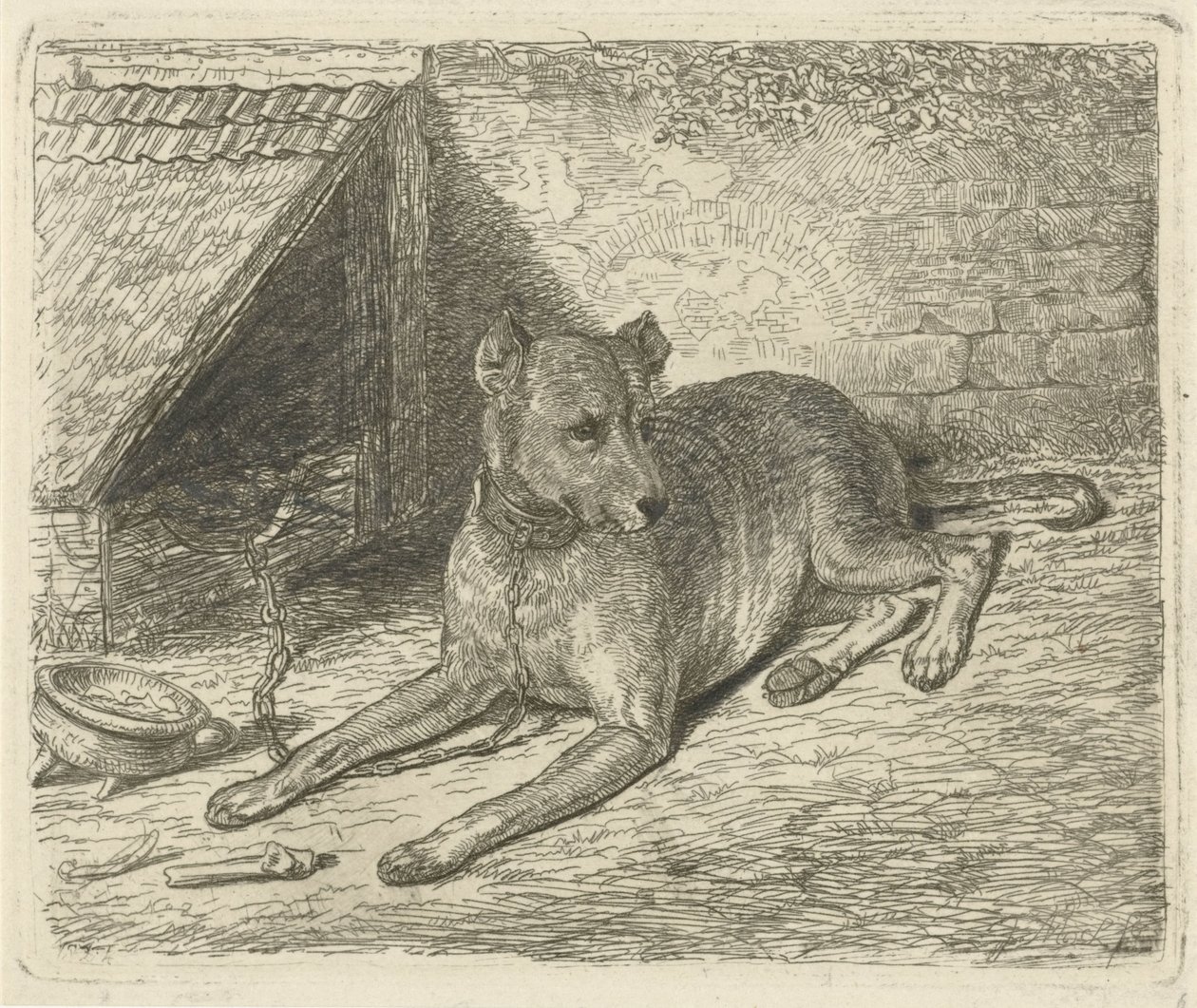 Cão numa corrente numa casa de cão de Johannes Mock