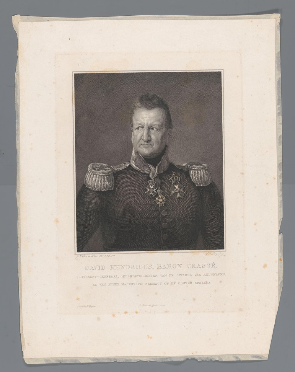 David Hendricus, Barão Chassé, Tenente-General, Comandante-em-Chefe da Cidadela de Antuérpia, e das forças navais de Sua Majestade no Escalda Oriental (título sobre o objecto) de Johannes Philippus Lange