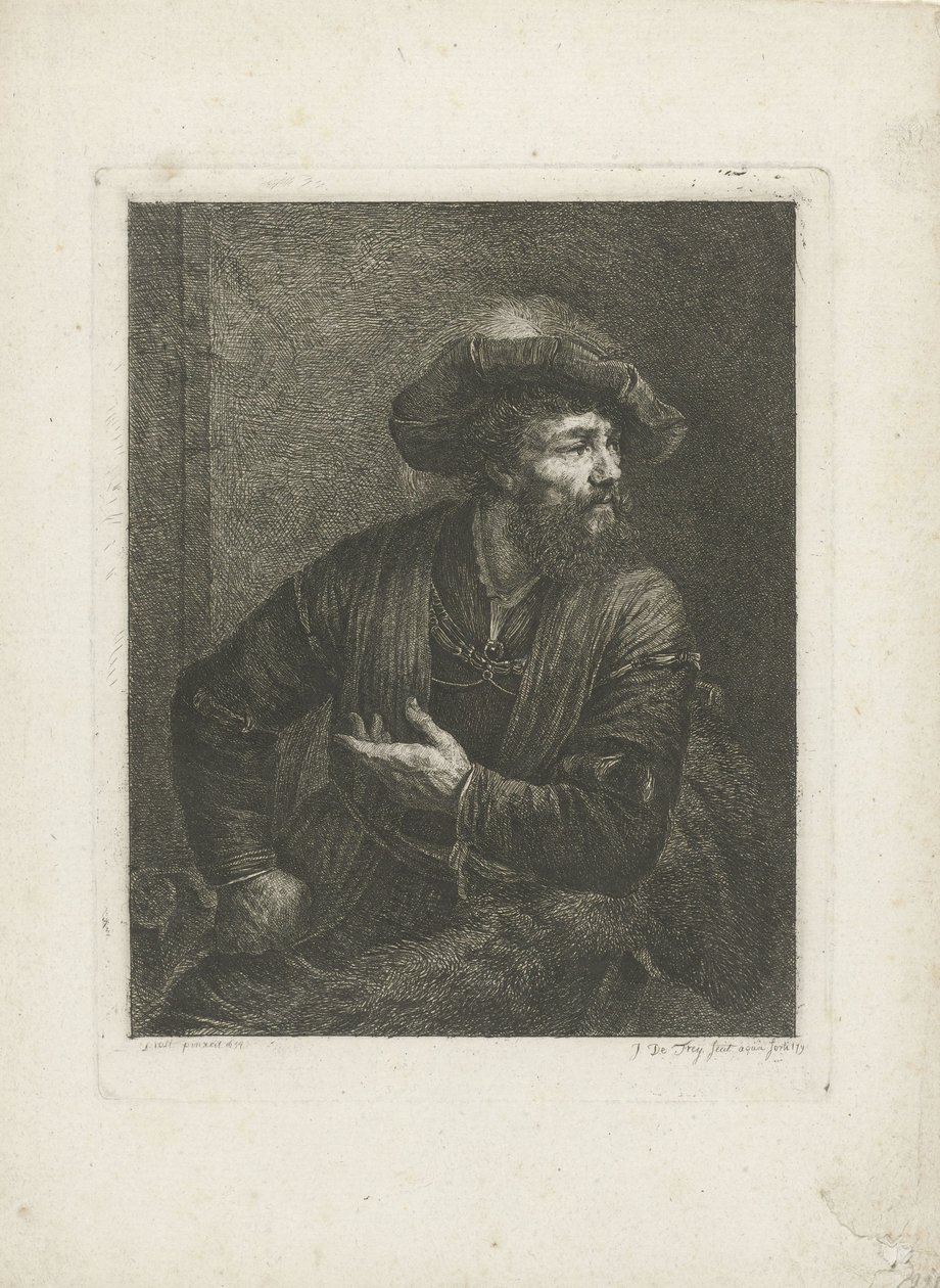 Retrato de homem desconhecido com boina de penas de Johannes Pieter de Frey