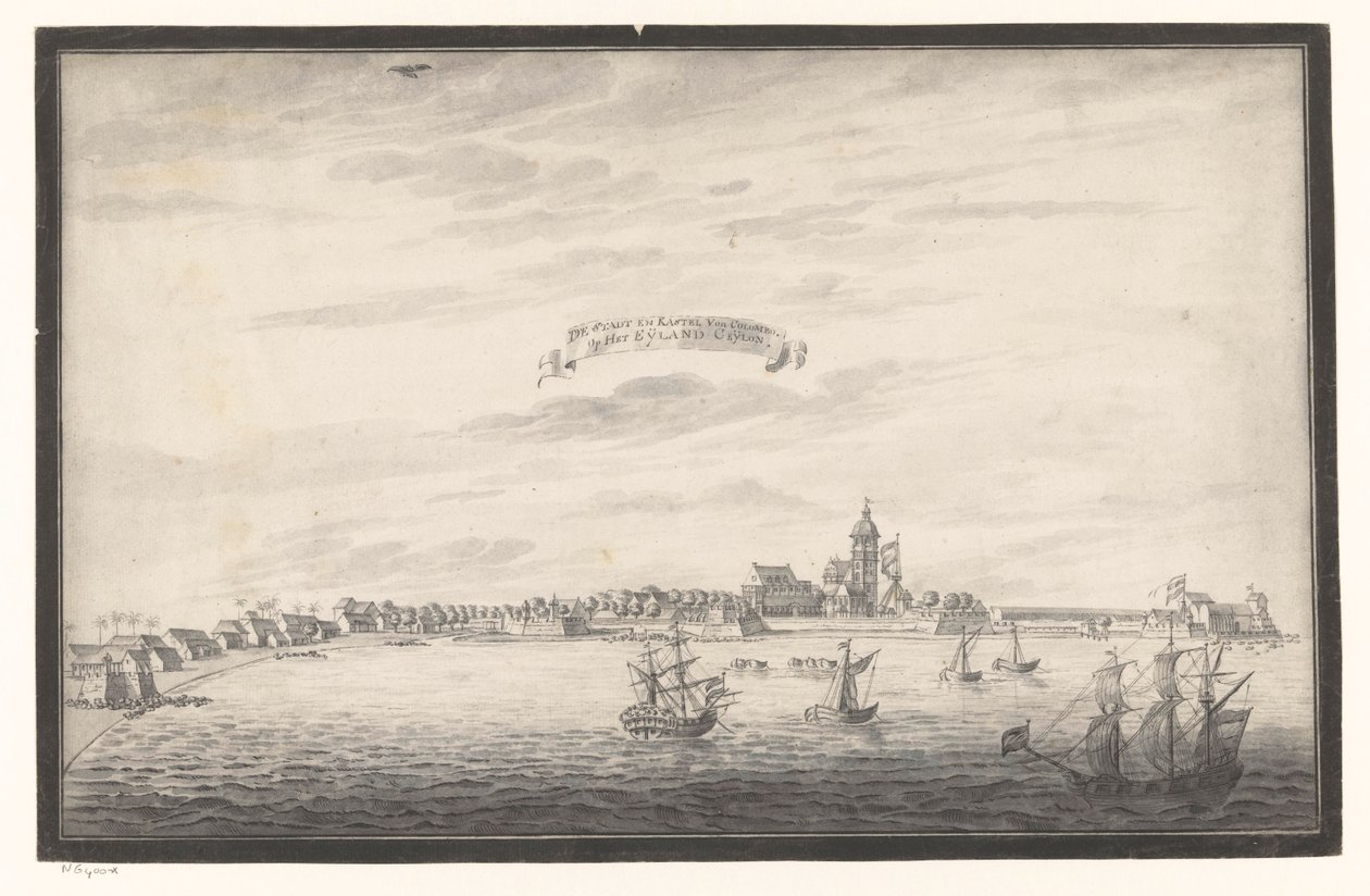 Vista de Colombo
A Cidade e o Castelo de Colombo. Na ilha de Ceijlon (título sobre o objecto) de Johannes Rach (possibly)