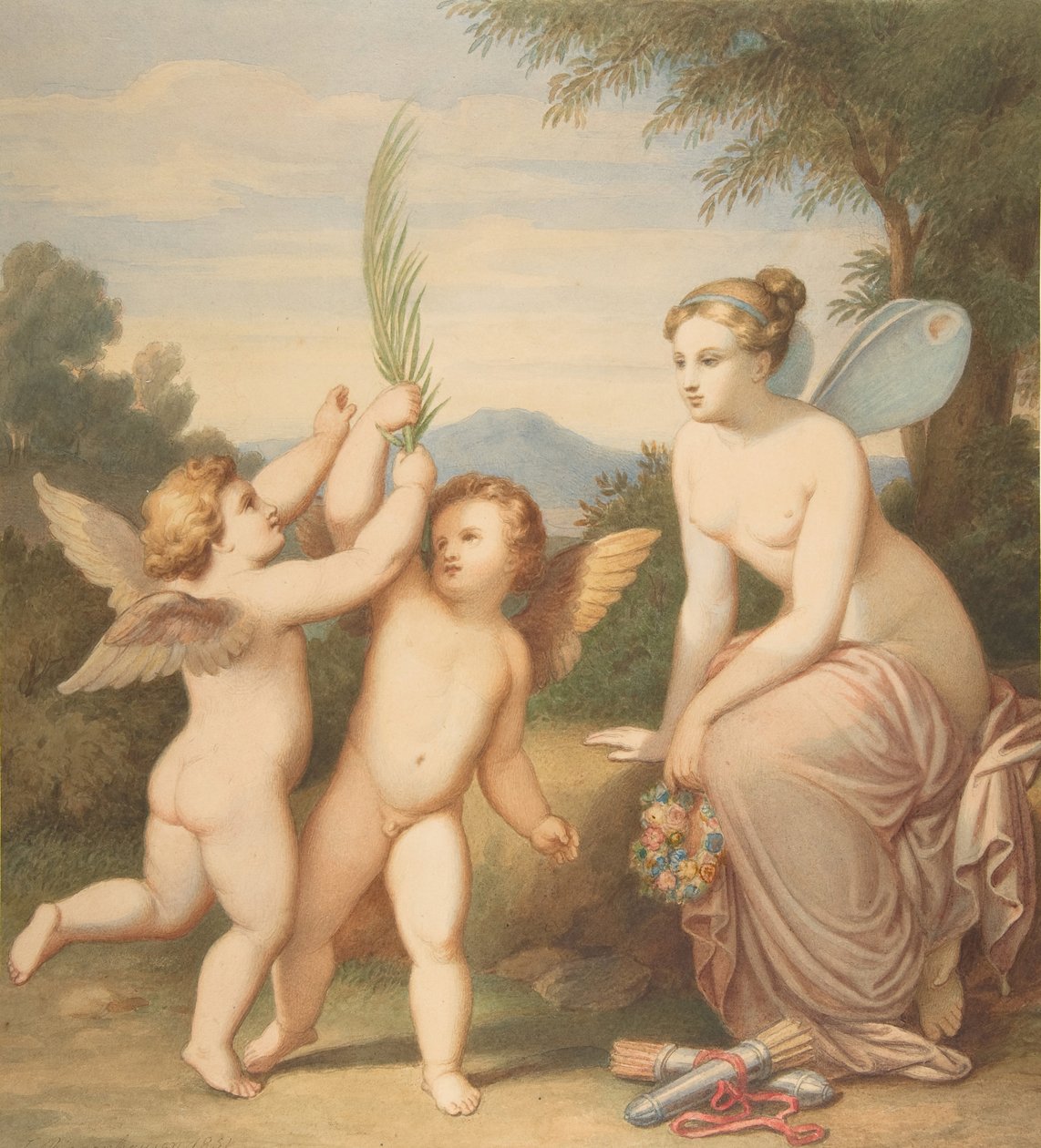 Eros e Anteros com Psique olhando para eles, 1810-60. de Johannes Riepenhausen