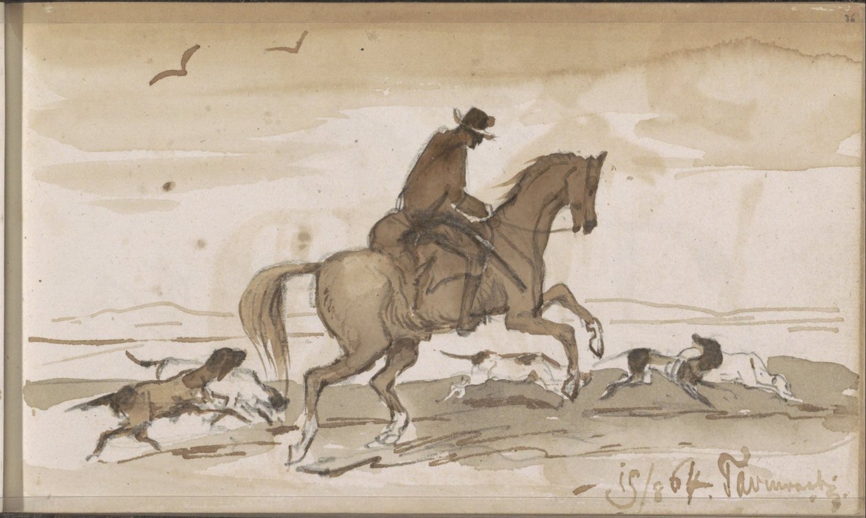 Paisagem com um cavaleiro e cães de corrida de Johannes Tavenraat