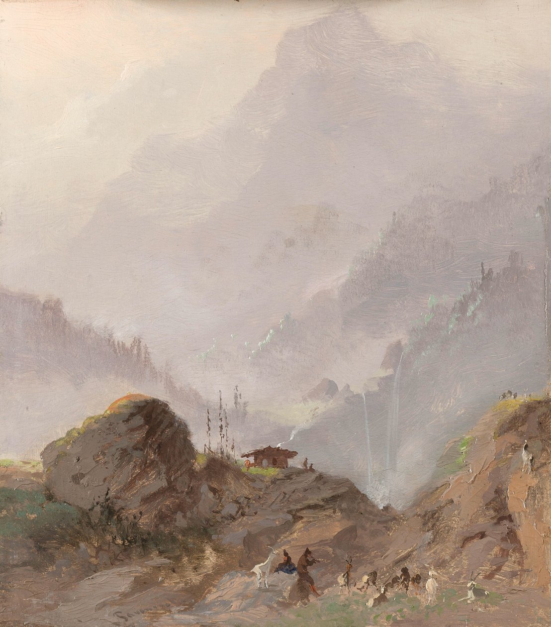 Paisagem de montanha no Tirol com camurça de Johannes Tavenraat
