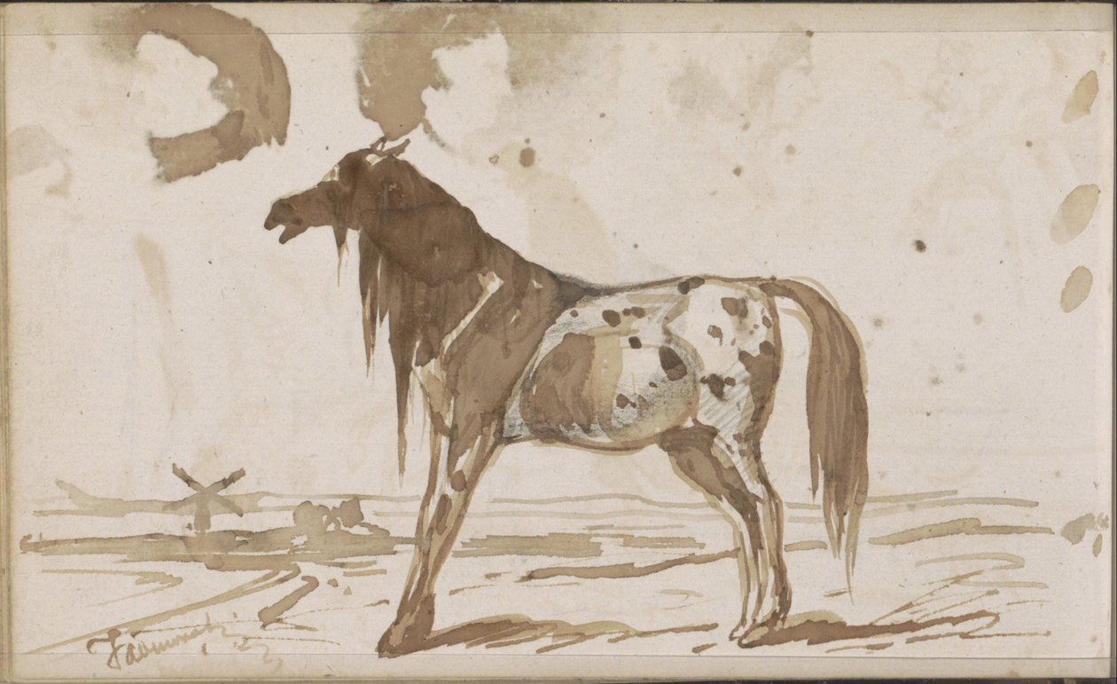 Paisagem plana com um cavalo de Johannes Tavenraat