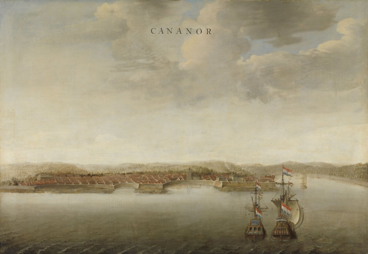 Vista de Cannanore na costa de Malabar na Índia, c.1662-3 de Johannes Vinckeboons