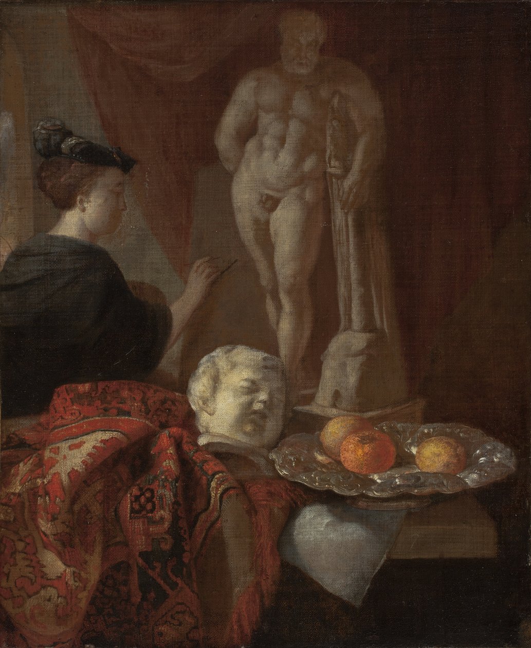 Ainda vida e uma mulher em um cavalete, final dos anos 1600 de Johannes Voorhout
