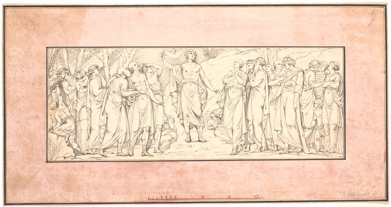 O Sermão da Montanha. Rascunho para alívio perdido para a Igreja de Mármore (as empenas acima das janelas de canto) de Johannes Wiedewelt