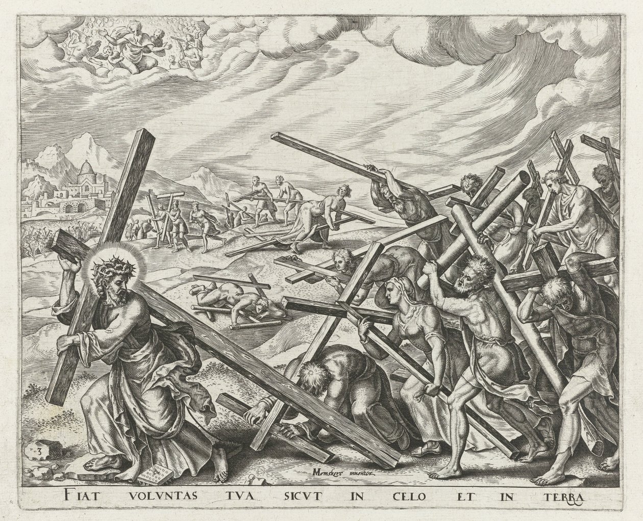 Faça-se a tua vontade assim na terra como no céu Dá-nos hoje o pão de que precisamos Perdoa-nos as nossas dívidas, assim como nós perdoamos a quem nos devia Não nos julgues Pai Nosso (título da série) de Johannes Wierix