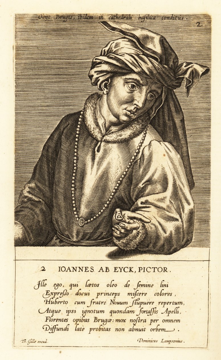 Retrato de Jan van Eyck, pintor holandês da arte do início da Renascença do Norte de Johannes Wierix