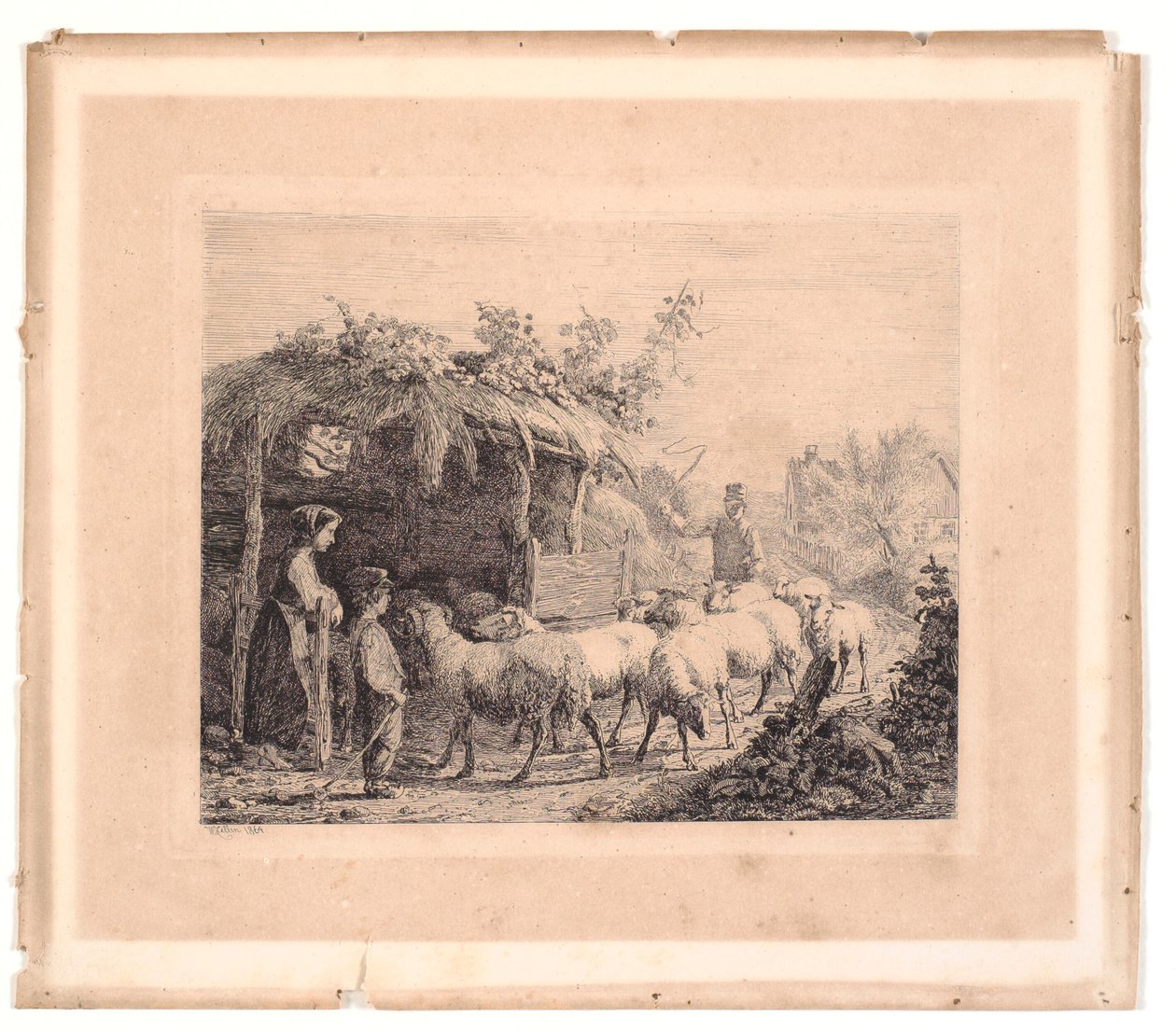 Um rebanho de ovelhas é levado para um celeiro de Johannes Wilhelm Zillen