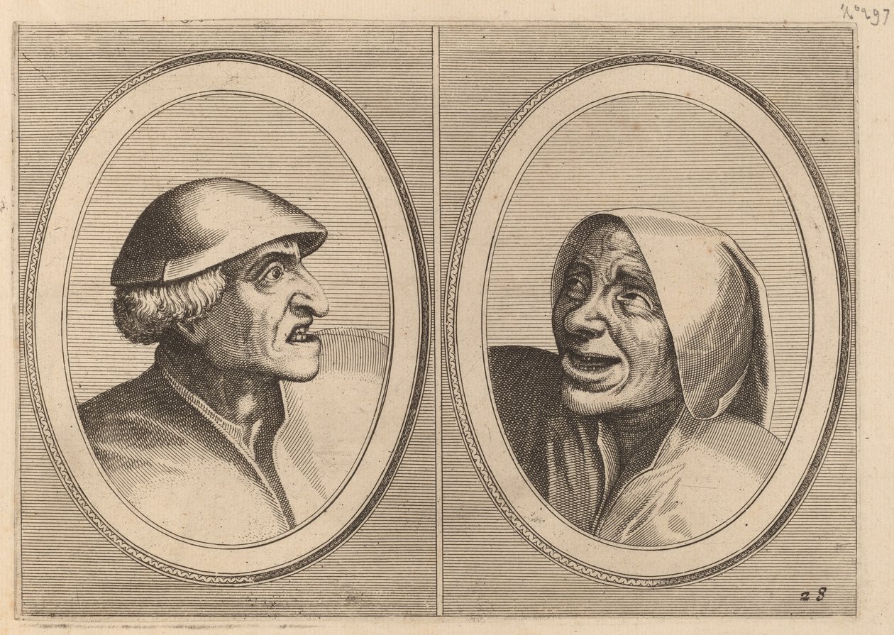 "Tijs ladrões" e "Sneeze Spoel-de-Nap" de Johannes and Lucas van Doetechum after Pieter Bruegel the Elder