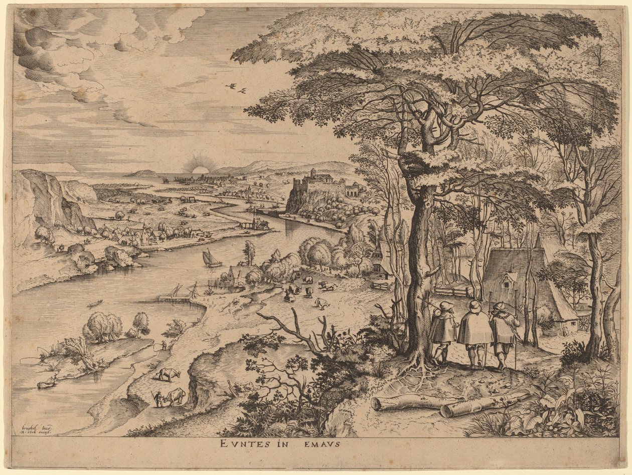 Indo para Emaús (Os Peregrinos de Emaús) de Johannes and Lucas van Doetechum after Pieter Bruegel the Elder